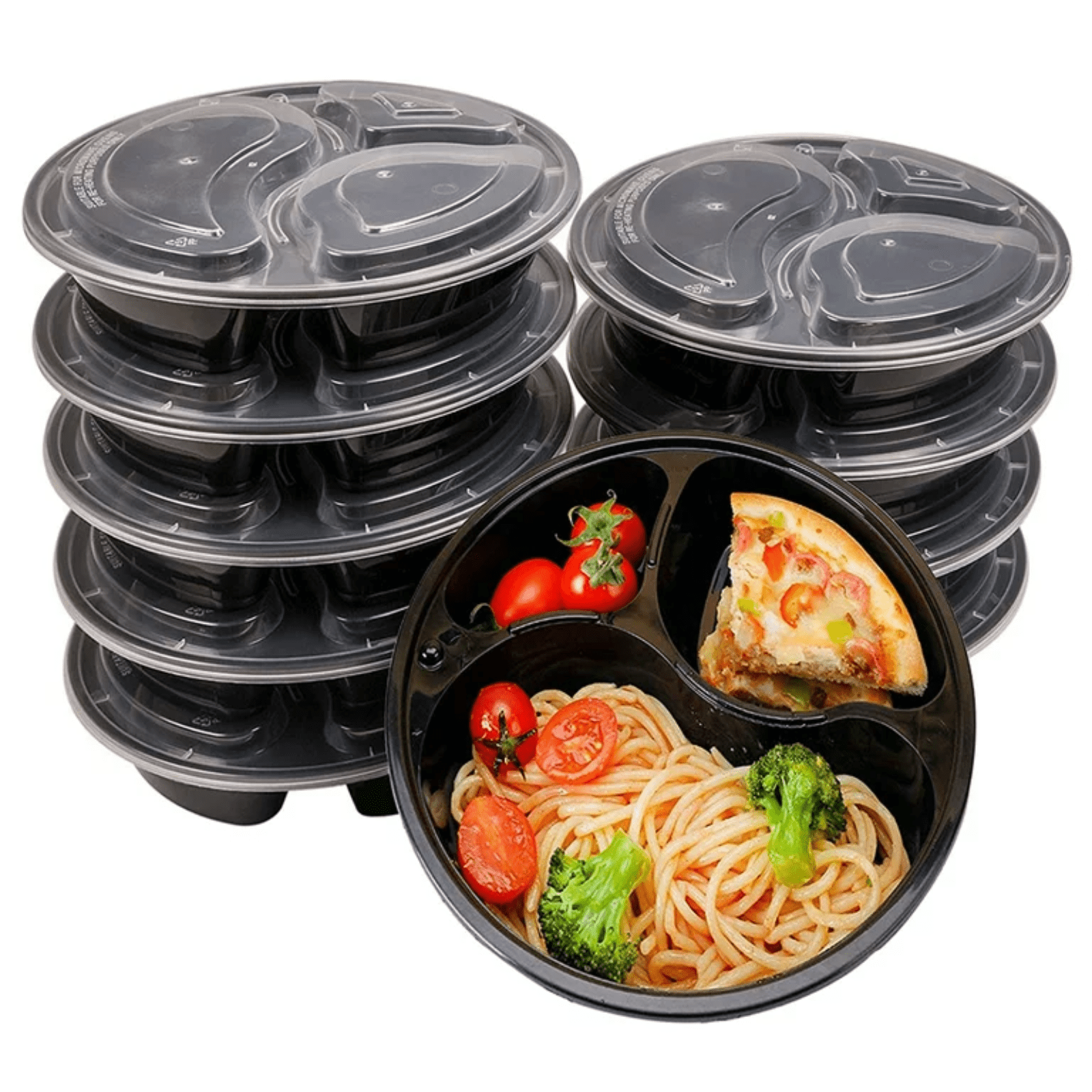 48 oz Meal Prep Round Food Storage Containers 3 Compartment with Lids