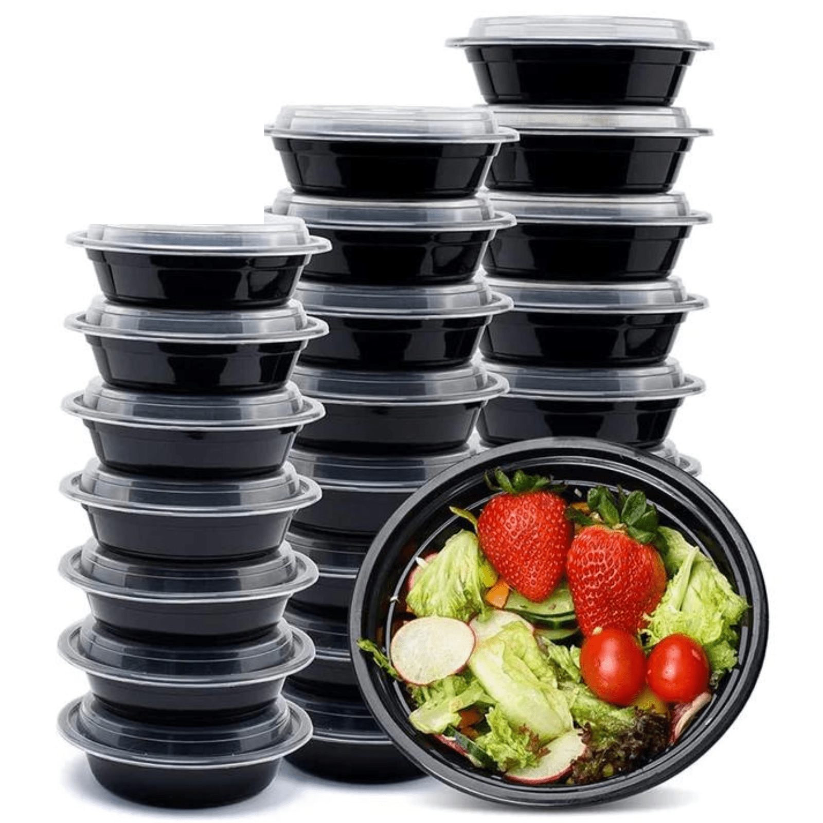 16oz Black Meal Prep/Round Bento Box Disposable Container with Clear Lid