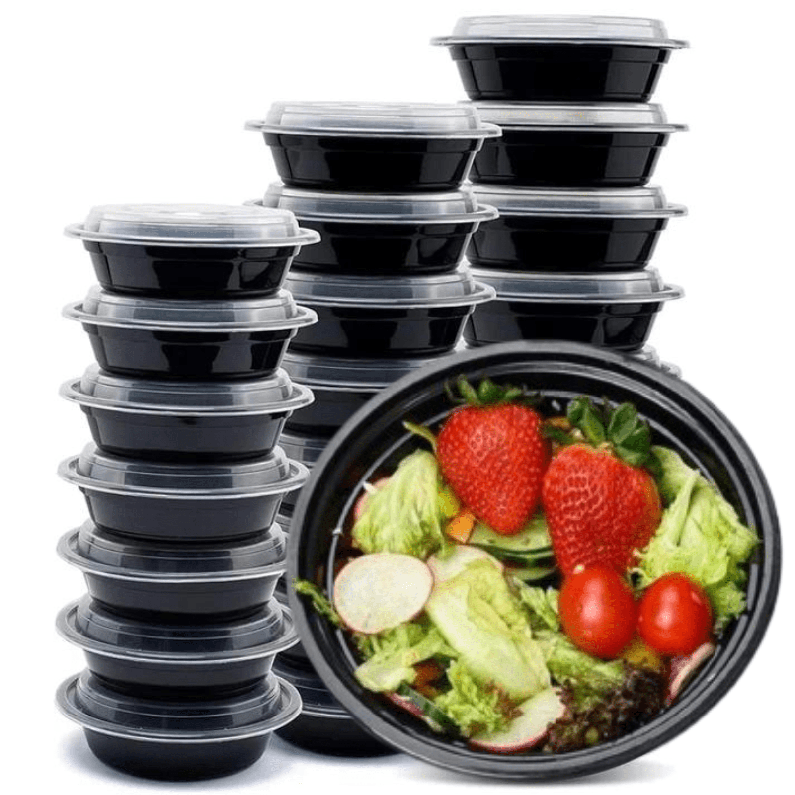 48oz Black Meal Prep/ Bento Box Disposable Container with Clear Lid