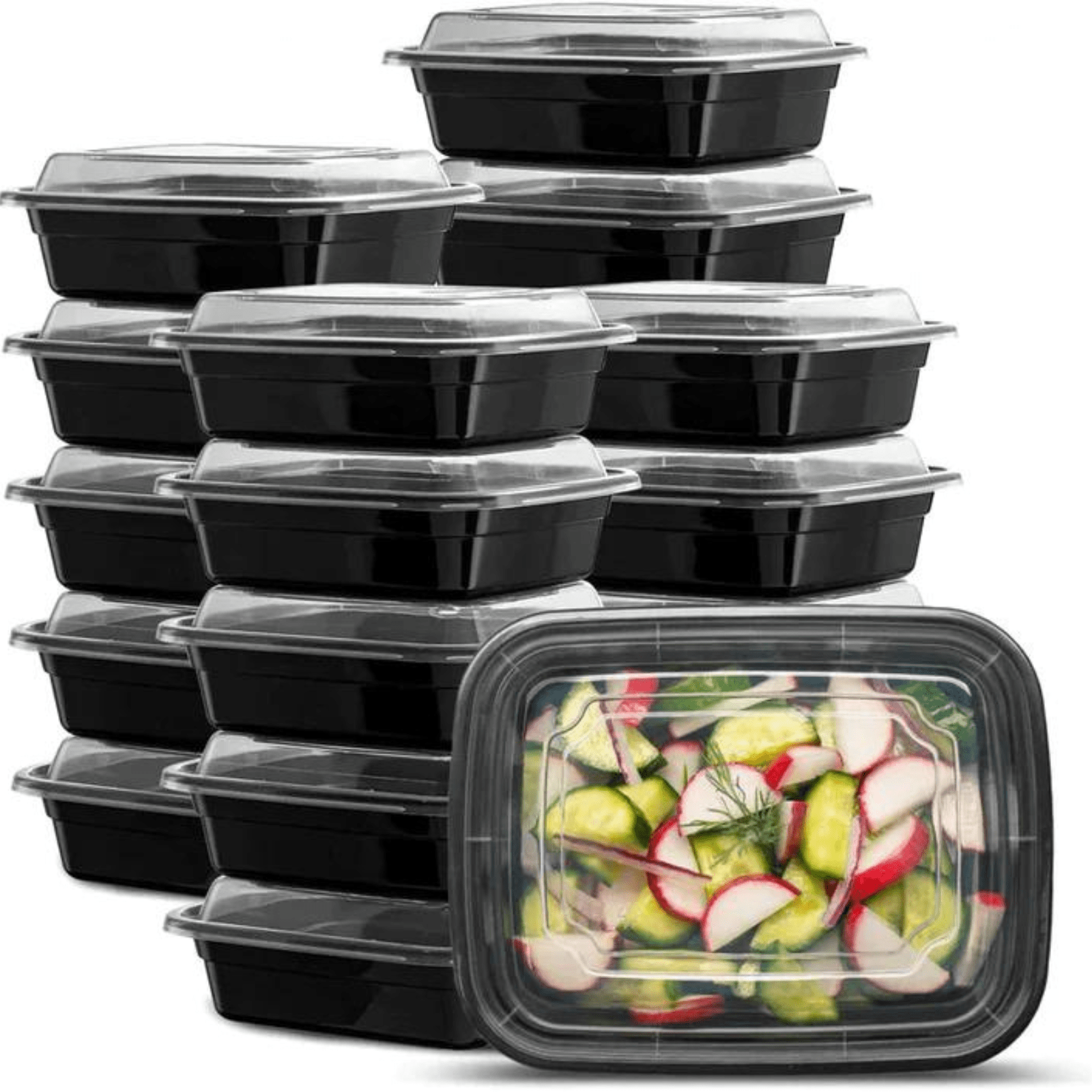 16oz. Black Rectangular Meal Prep / Bento Box Containers with Lids