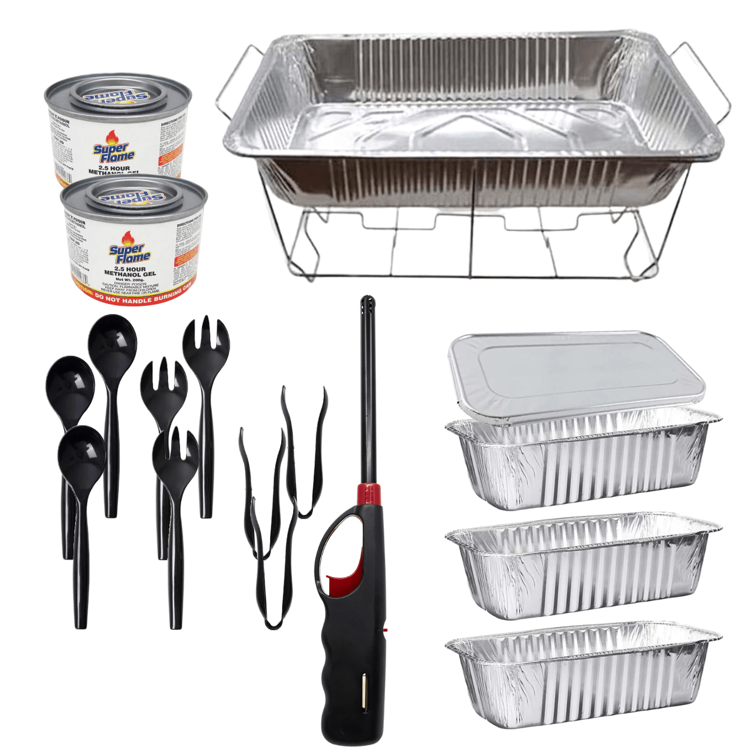 Disposable Aluminum 5LB Loaf Pans Chafing Dish Buffet Party Set with Handy Lighter 20 Pc