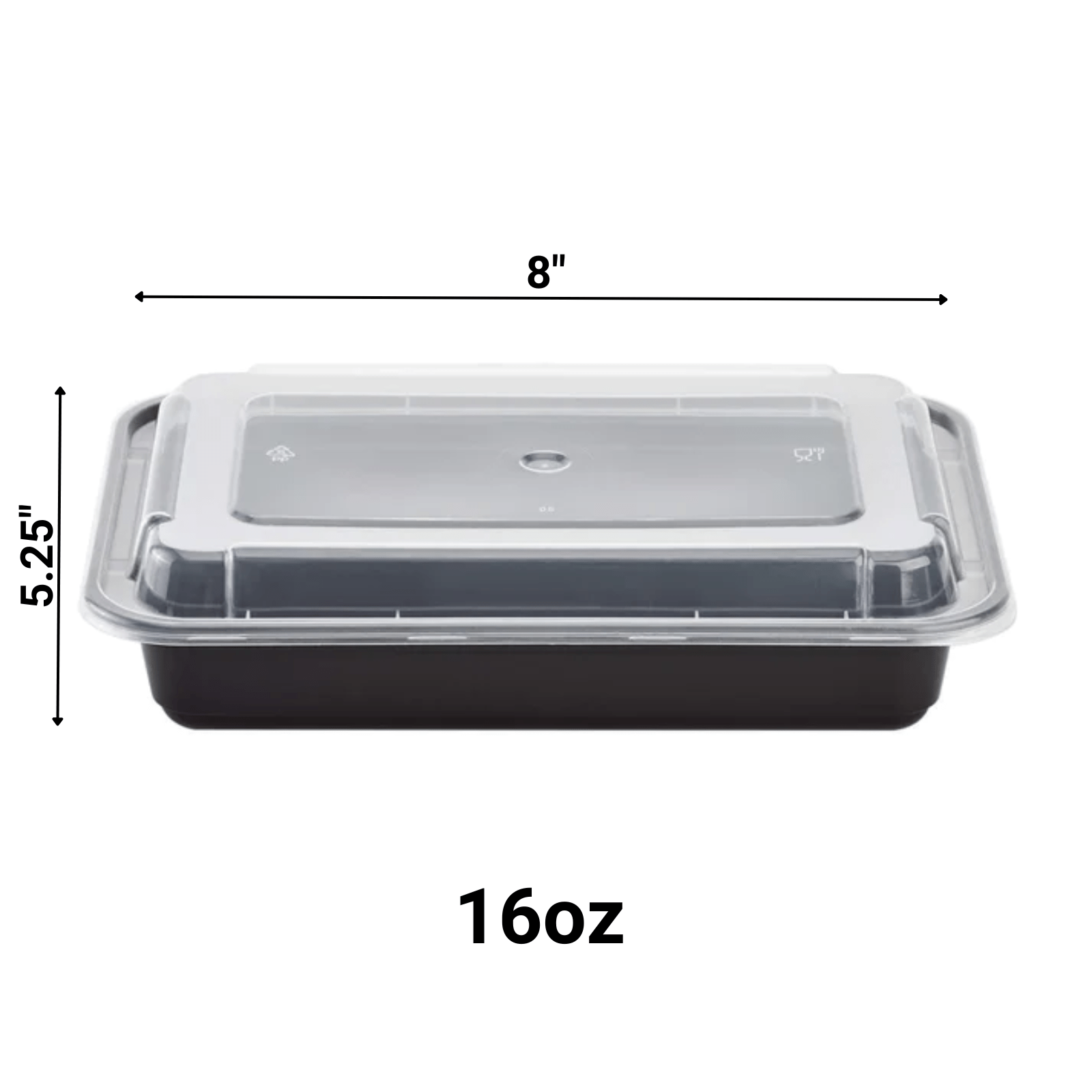16oz. Disposable Black Rectangular Meal Prep/ Bento Box Containers with Lids - Image 2
