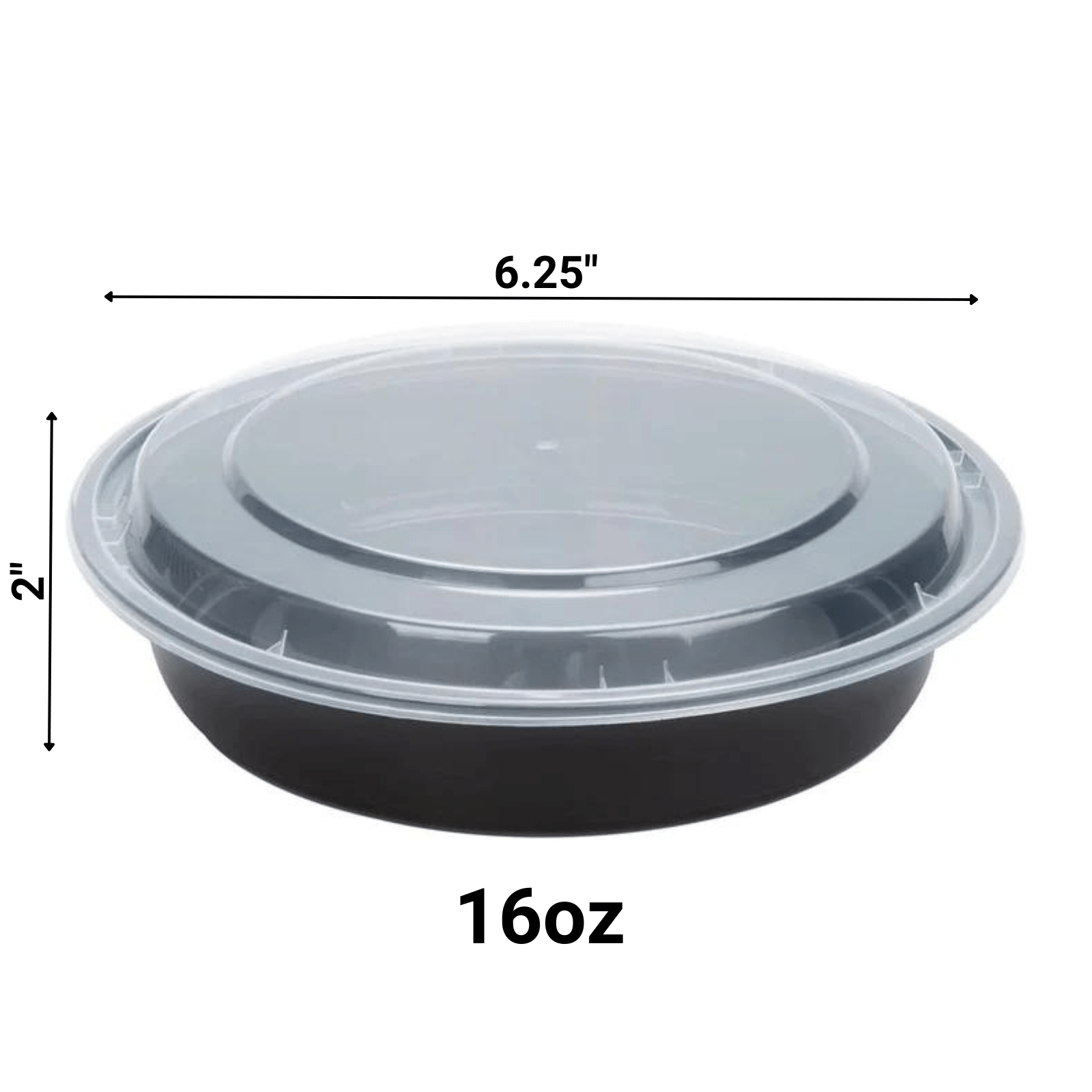 16oz Black Meal Prep/Round Bento Box Disposable Container with Clear Lid - Image 2