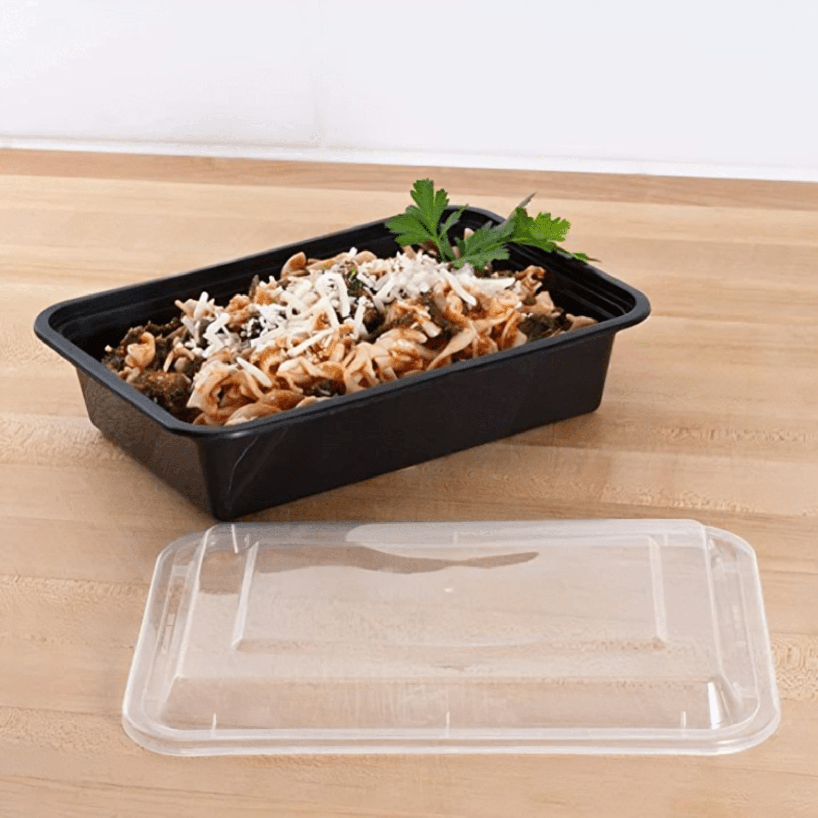 16oz. Disposable Black Rectangular Meal Prep/ Bento Box Containers with Lids - Image 5