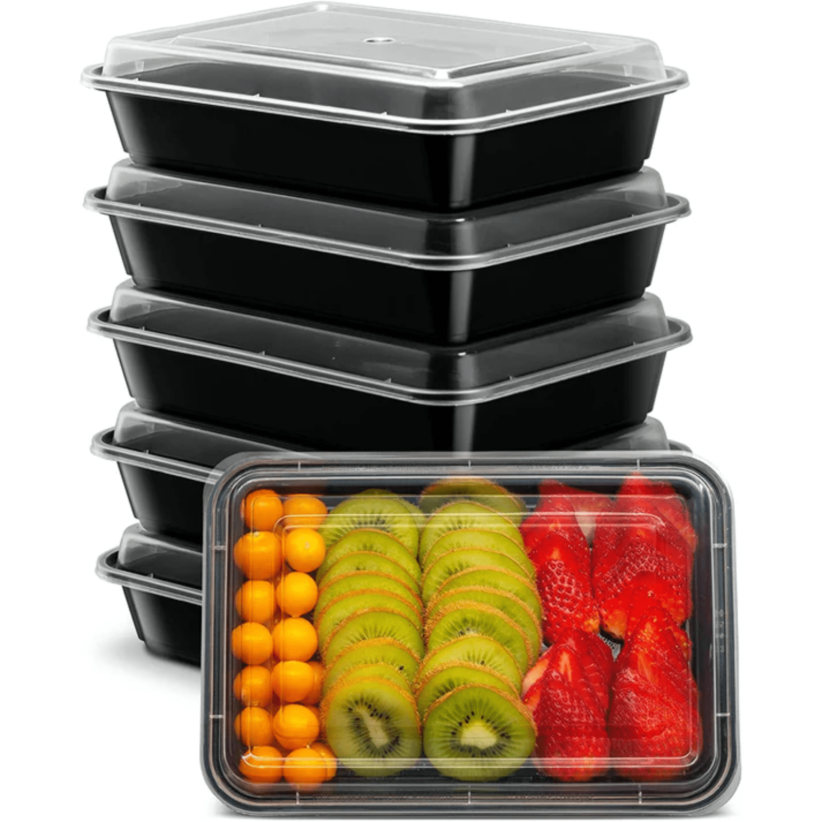 16oz. Disposable Black Rectangular Meal Prep/ Bento Box Containers with Lids - Image 3