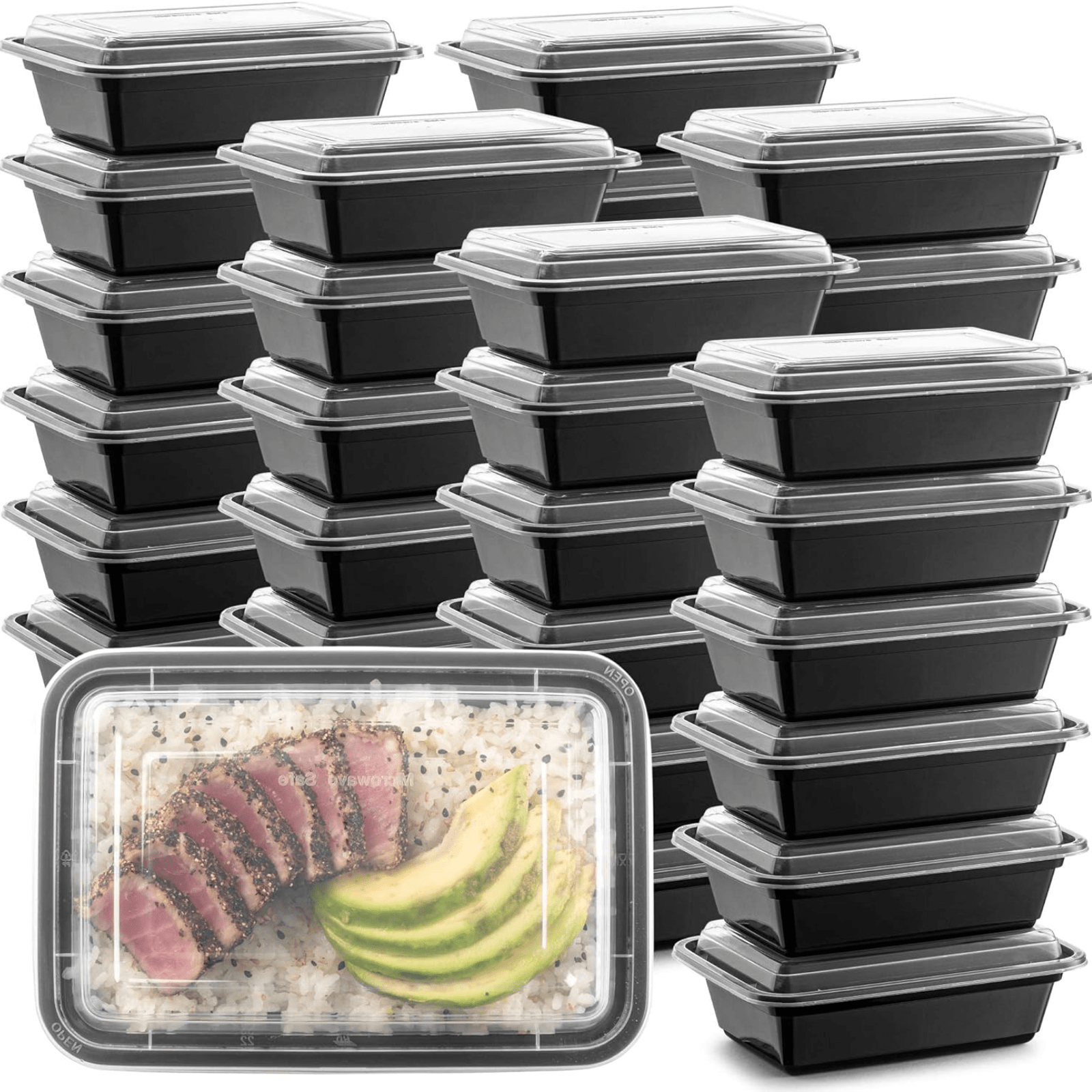 38oz. Black Rectangular Meal Prep / Bento Box Containers with Lids