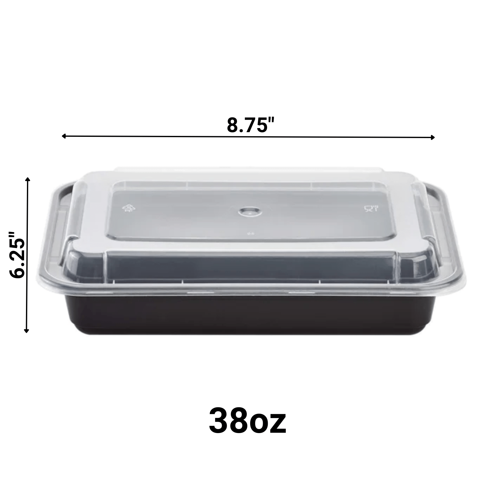38oz. Disposable Black Rectangular Meal Prep/ Bento Box Containers with Lids - Image 2