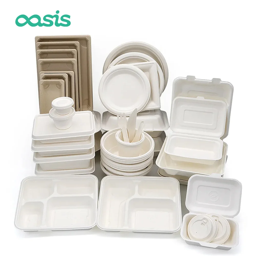 Oasis 600ml Biodegradable & Compostable Sugarcane Take Away  Bagasse Biodegradable Paper Take Out Food Container Disposable