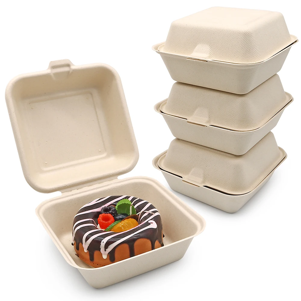 Oasis Customizable 450ml 6 Inches Freezer & Microwave Safe Biodegradable Paper Sugarcane Bagasse Burger Box Packaging - Image 2