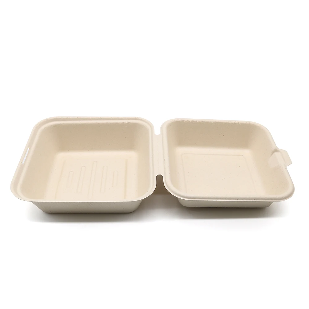Oasis Customizable 450ml 6 Inches Freezer & Microwave Safe Biodegradable Paper Sugarcane Bagasse Burger Box Packaging - Image 4