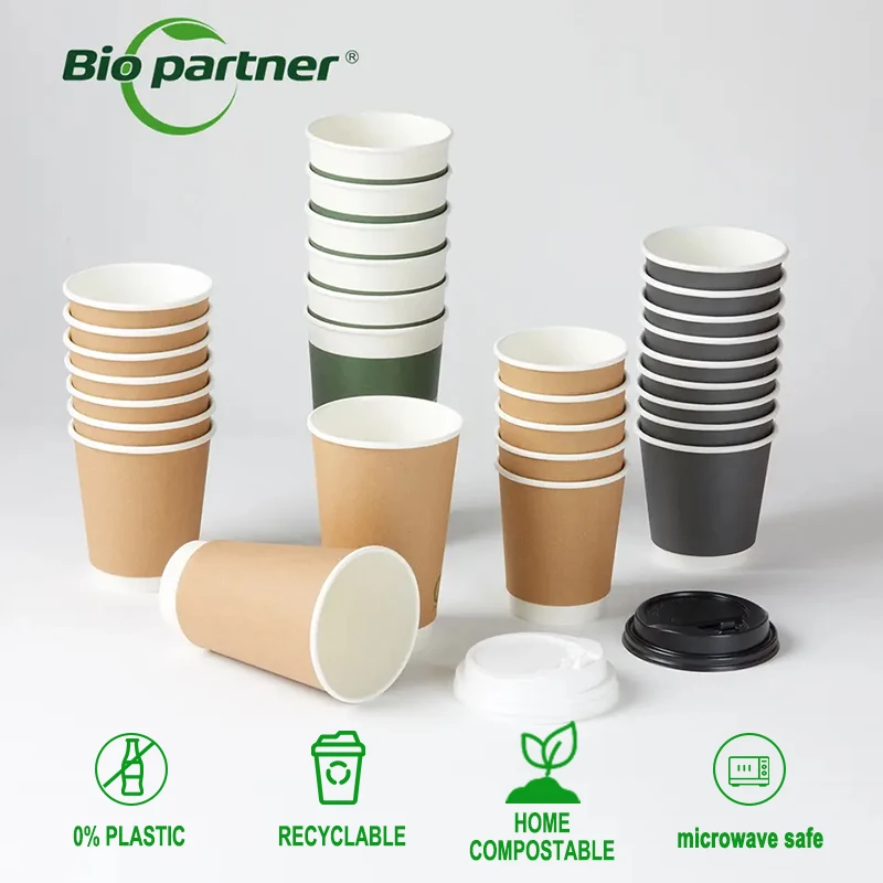 Custom Biodegradable to Go Airline Disposable Kraft Ripple Double Wall Paper Tea Coffee Coffe Dispos Cup with Lid