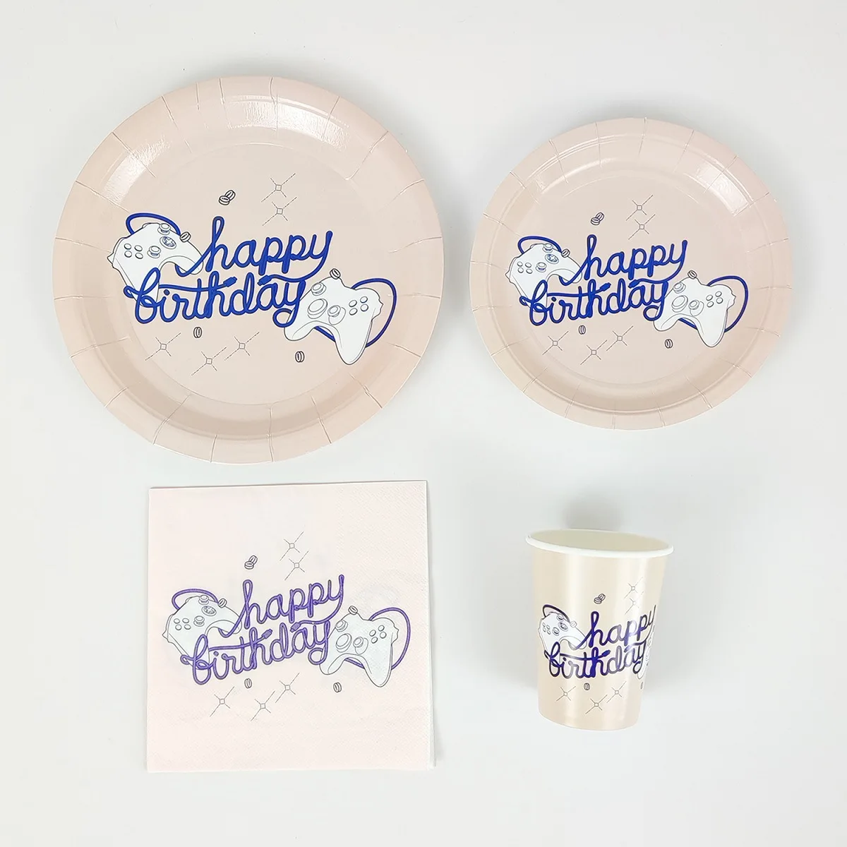 Plamy Disposable Dinner Plate Picnic Plate pink HAPPY BIRTHDAY Game Handle Boy Party Dessert Table Tableware Set