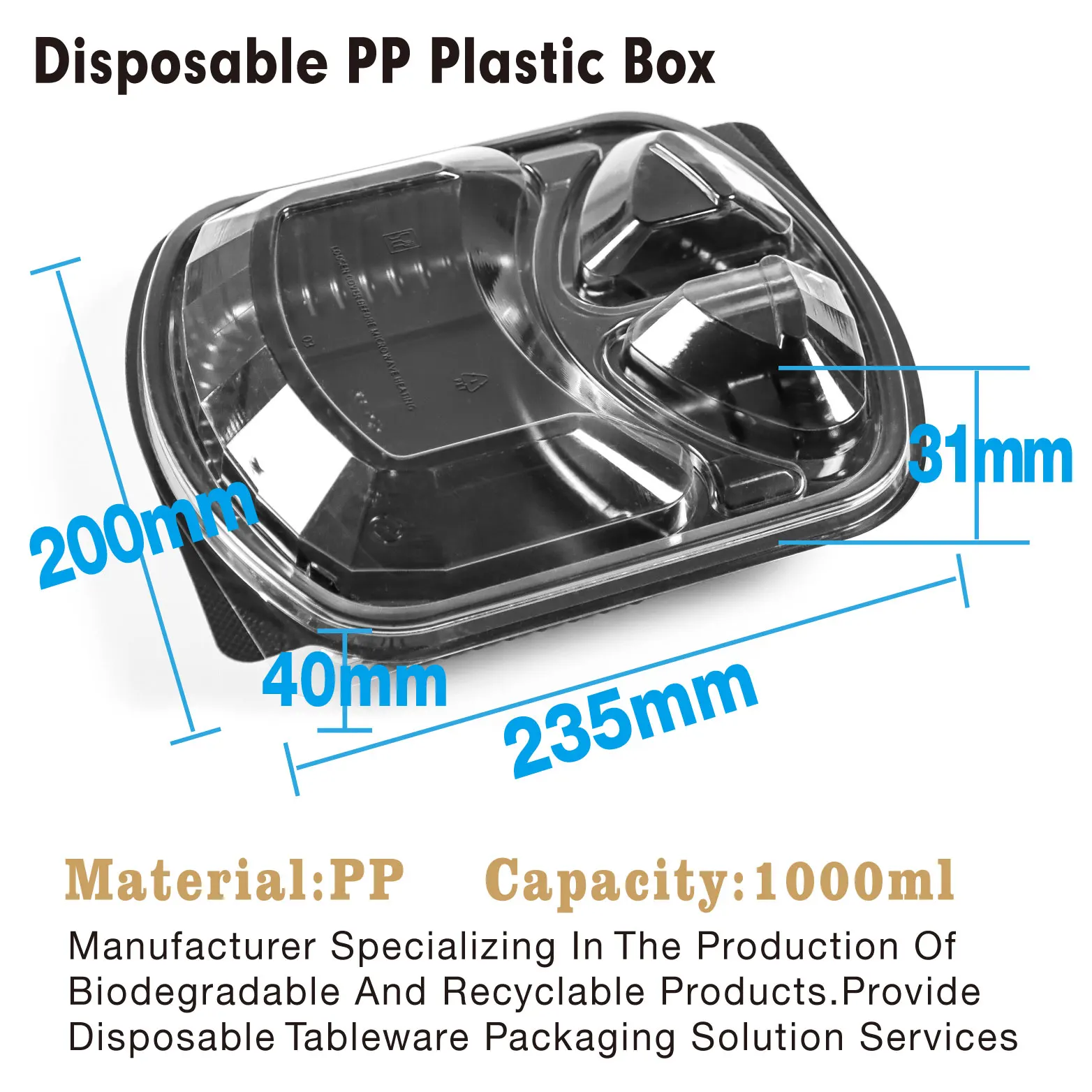 Microwave-Use Plastic Takeaway Food Tray PP Recyclable Lunch Food Container - Image 3