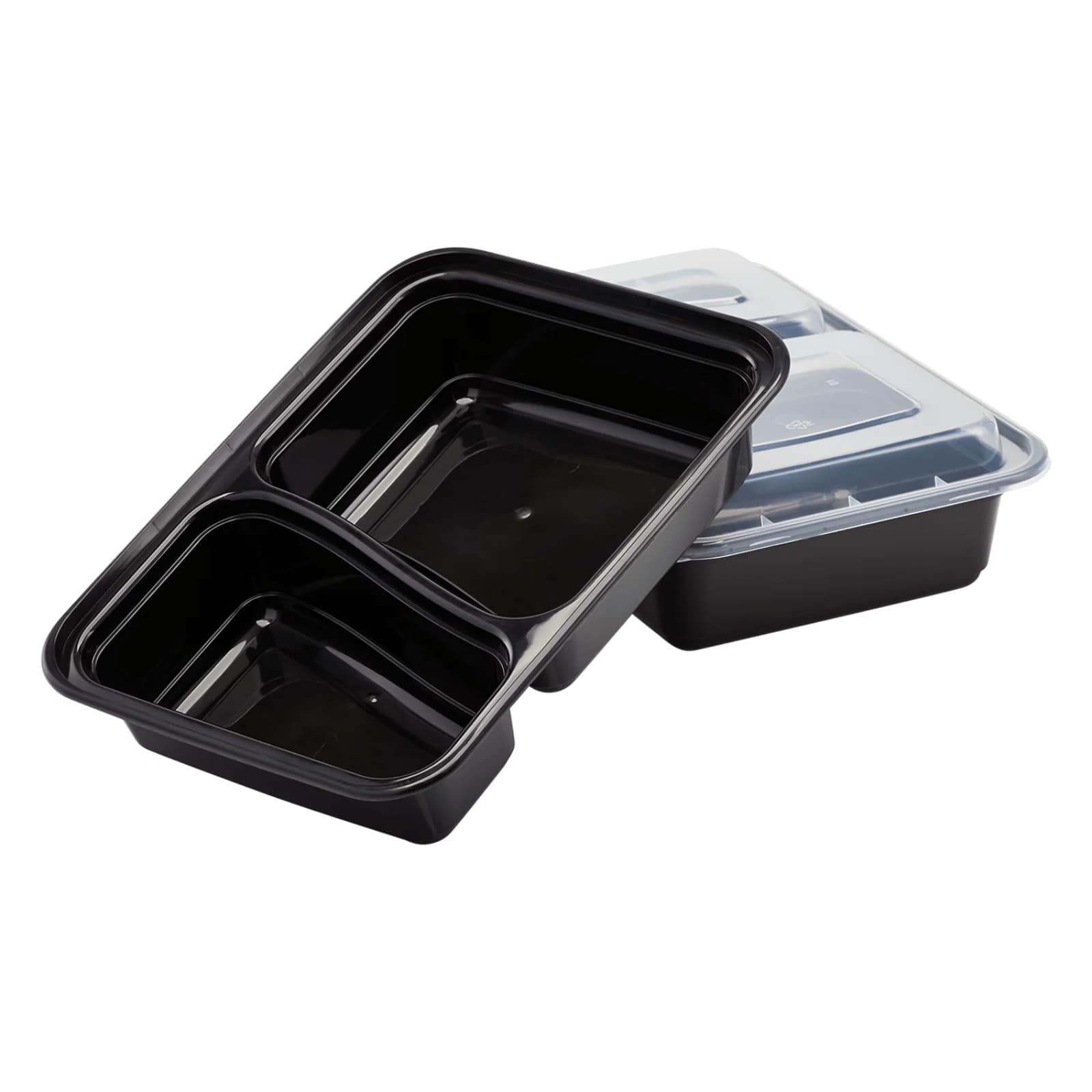 30oz Black Rectangular 2 Section MealPrep Containers With Clear Lids - Image 3