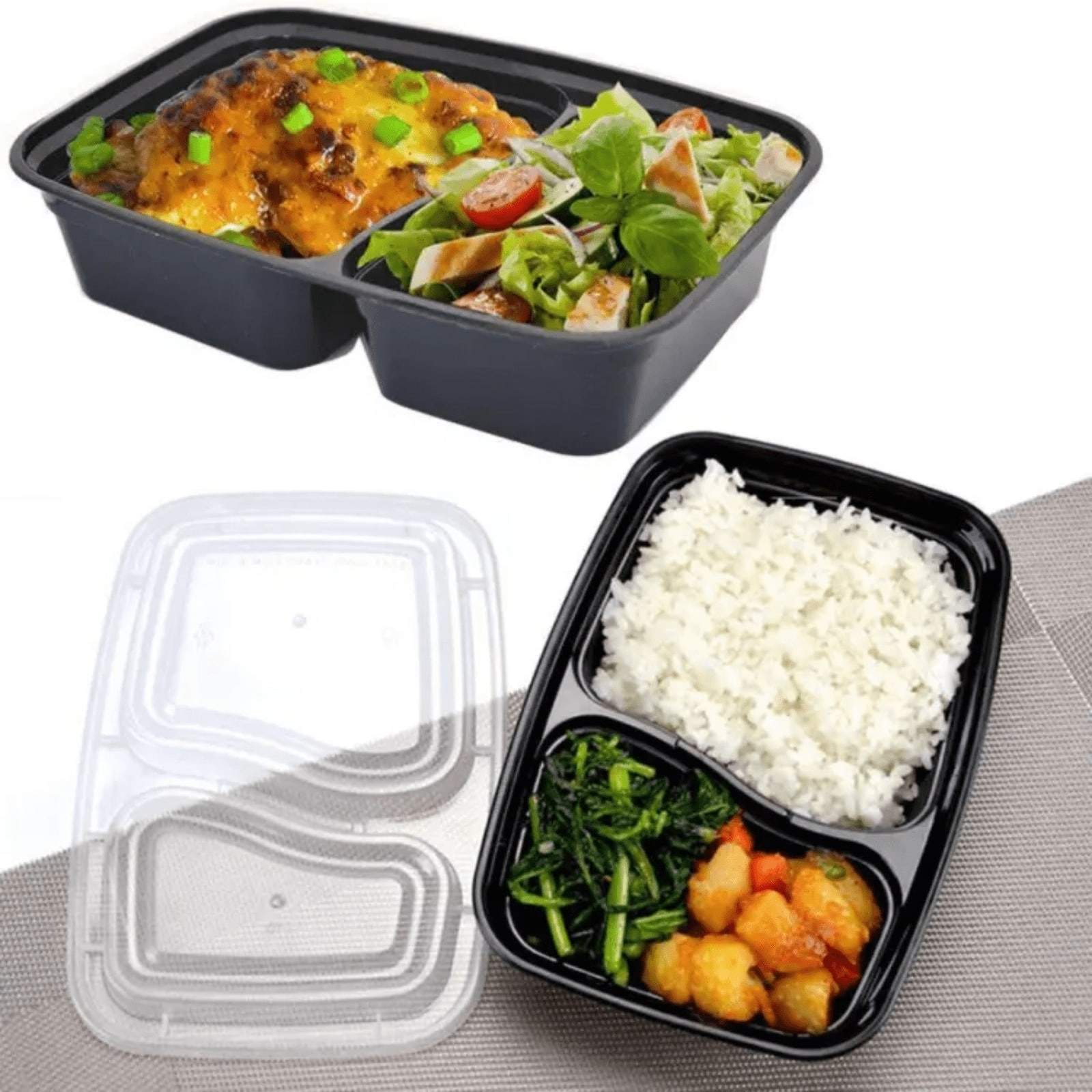 30oz Black Rectangular 2 Section MealPrep Containers With Clear Lids - Image 5